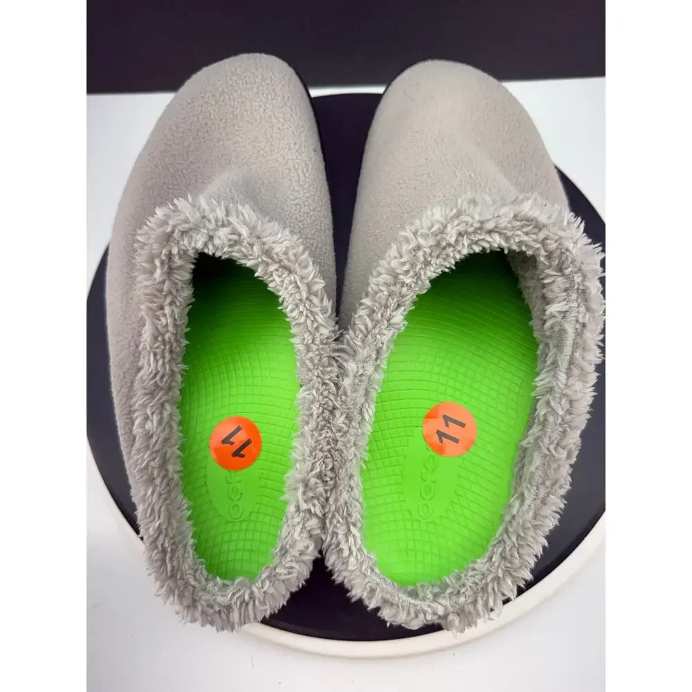 Oofos Oocoozie Mule Mens Size 11 Gray Sherpa Comfort Recovery Slip On Shoes NEW‎